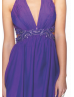 Purple Chiffon Beaded Belt Halter Open Back Knee Length Prom Dress 